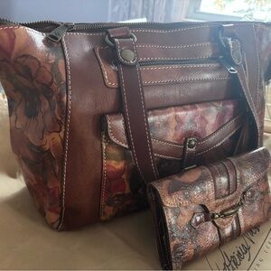 Floral Brown Leather Women's Bag